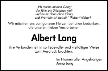 Traueranzeige von Albert Lang von Schwetzinger Zeitung