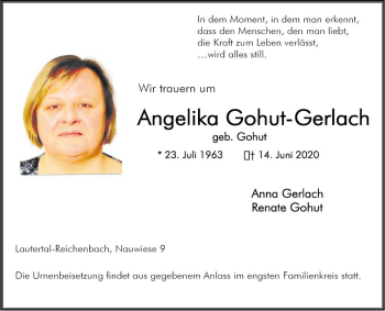 Traueranzeige von Angelika Gohut-Gerlach von Bergsträßer Anzeiger