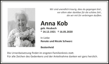 Traueranzeige von Anna Kob von Fränkische Nachrichten