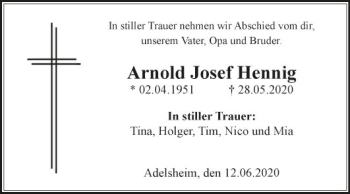 Traueranzeige von Arnold Josef Hennig von Fränkische Nachrichten