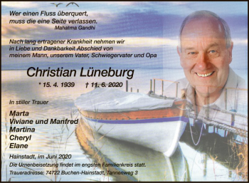 Traueranzeige von Christian Lüneburg von Fränkische Nachrichten