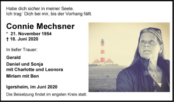 Traueranzeige von Connie Mechsner von Fränkische Nachrichten