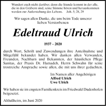 Traueranzeige von Edeltraud Ulrich von Schwetzinger Zeitung