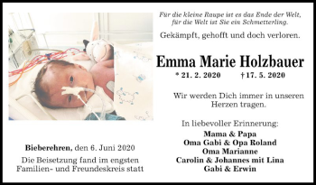 Traueranzeige von Emma Marie Holzbauer von Fränkische Nachrichten