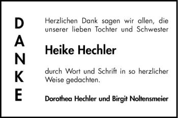 Traueranzeige von Heike Hechler von Bergsträßer Anzeiger