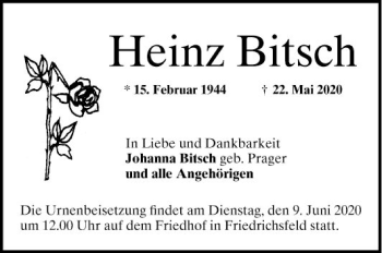 Traueranzeige von Heinz Bitsch von Mannheimer Morgen