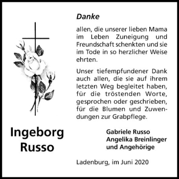 Traueranzeige von Ingeborg Russo von Mannheimer Morgen