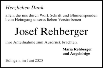 Traueranzeige von Josef Rehberger von Mannheimer Morgen