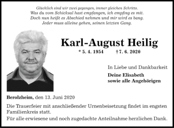 Traueranzeige von Karl-August Heilig von Fränkische Nachrichten