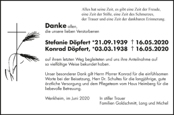 Traueranzeige von Konrad Döpfert von Fränkische Nachrichten