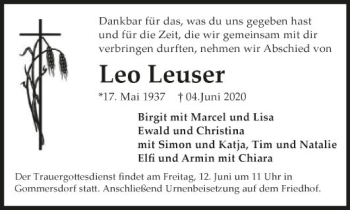 Traueranzeige von Leo Leuser von Fränkische Nachrichten