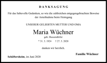 Traueranzeige von Maria Wüchner von Fränkische Nachrichten