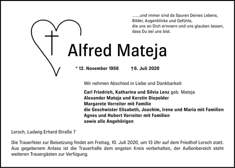  Traueranzeige für Alfred Mateja vom 09.07.2020 aus Bergsträßer Anzeiger