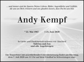 Traueranzeige von Andy Kempf von Schwetzinger Zeitung