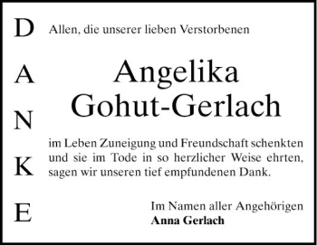 Traueranzeige von Angelika Gohut-Gerlach von Bergsträßer Anzeiger