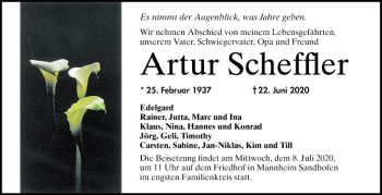 Traueranzeige von Artur Scheffler von Mannheimer Morgen