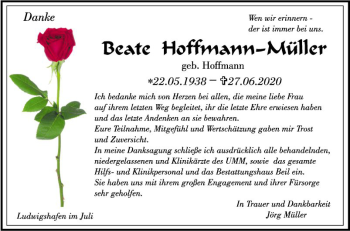 Traueranzeige von Beate Hoffmann-Müller von Mannheimer Morgen