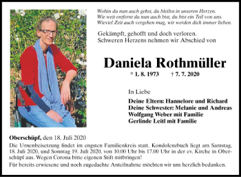 Traueranzeige von Daniela Rothmüller von Fränkische Nachrichten