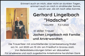 Traueranzeige von Gerhard Lingelbach von Bergsträßer Anzeiger