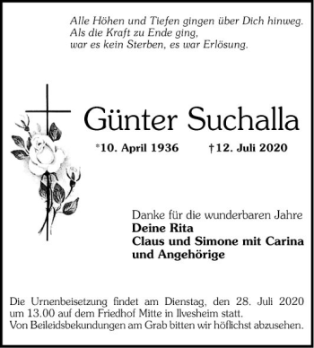 Traueranzeige von Günter Suchalla von Mannheimer Morgen