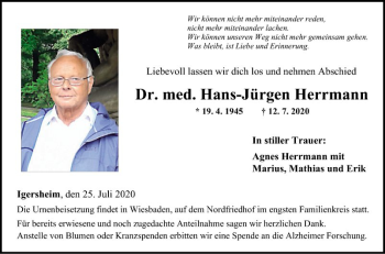 Traueranzeige von Hans-Jürgen Herrmann von Fränkische Nachrichten