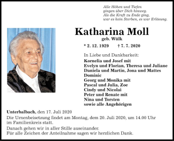 Traueranzeige von Katharina Moll von Fränkische Nachrichten