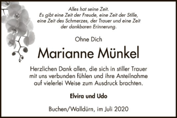 Traueranzeige von Marianne Münkel von Fränkische Nachrichten