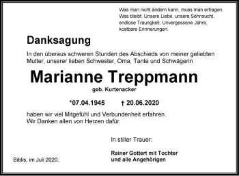 Traueranzeige von Marianne Treppmann von Südhessen Morgen