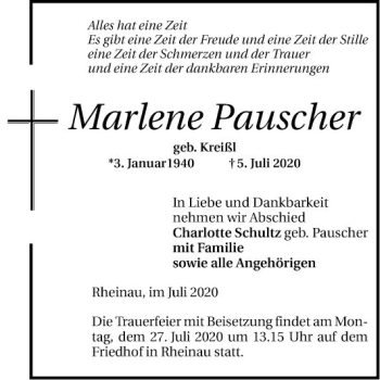 Traueranzeige von Marlene Pauscher von Mannheimer Morgen