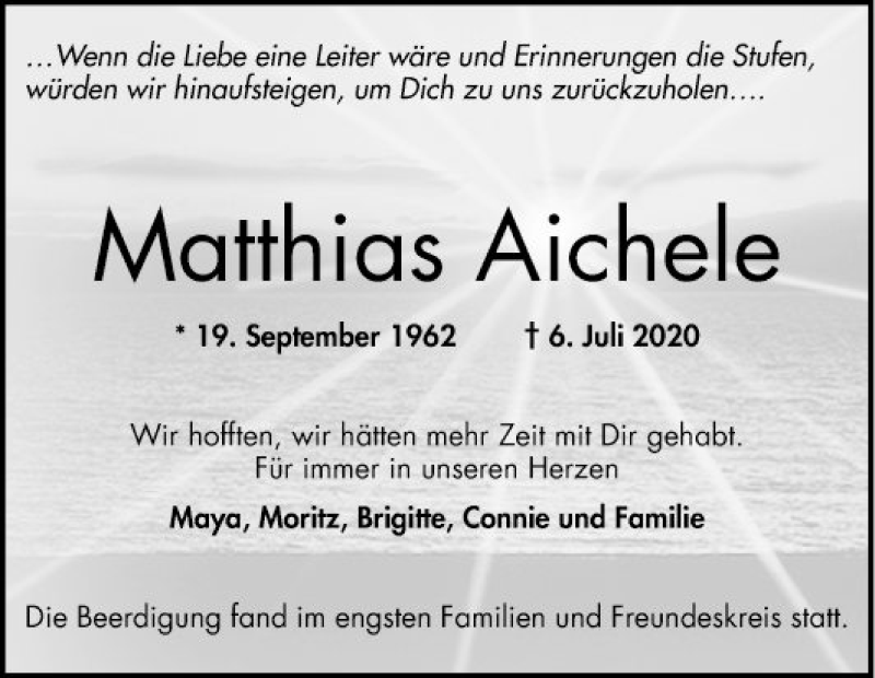  Traueranzeige für Matthias Aichele vom 18.07.2020 aus Mannheimer Morgen