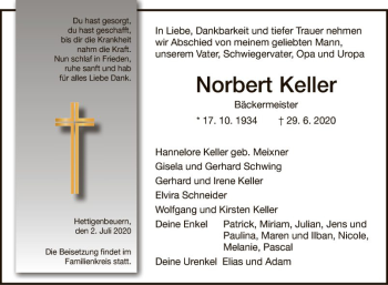 Traueranzeige von Norbert Keller von Fränkische Nachrichten