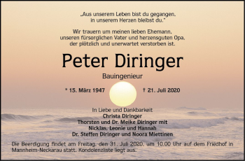 Traueranzeige von Peter Diringer von Mannheimer Morgen