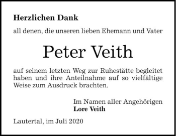 Traueranzeige von Peter Veith von Bergsträßer Anzeiger