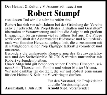 Traueranzeige von Robert Stumpf von Fränkische Nachrichten