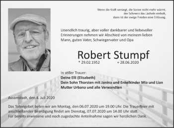 Traueranzeige von Robert Stumpf von Fränkische Nachrichten