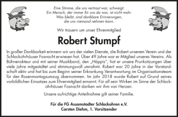 Traueranzeige von Robert Stumpf von Fränkische Nachrichten