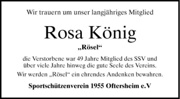 Traueranzeige von Rosa König von Schwetzinger Zeitung