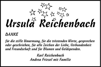 Traueranzeige von Ursula Reichenbach von Mannheimer Morgen