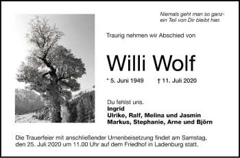 Traueranzeige von Willi Wolf von Mannheimer Morgen