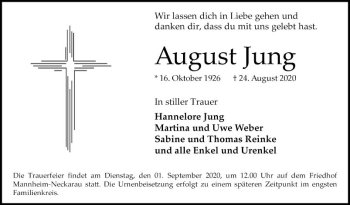 Traueranzeige von August Jung von Mannheimer Morgen