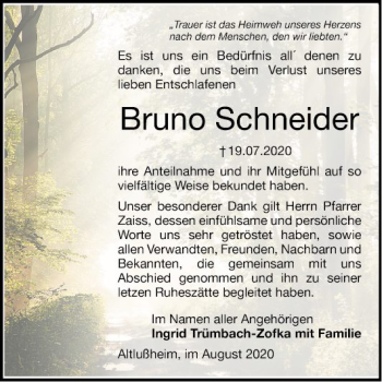 Traueranzeige von Bruno Schneider von Schwetzinger Zeitung