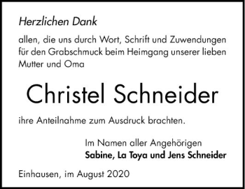 Traueranzeige von Christel Schneider von Bergsträßer Anzeiger