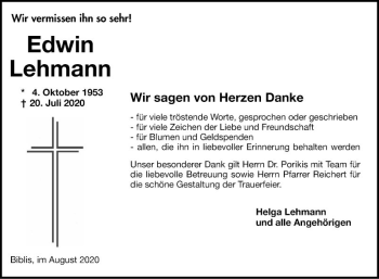 Traueranzeige von Edwin Lehman von Südhessen Morgen