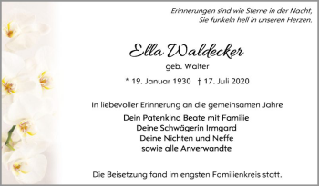 Traueranzeige von Ella Waldecker von Schwetzinger Zeitung