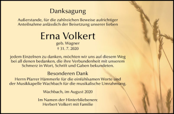 Traueranzeige von Erna Volkert von Fränkische Nachrichten