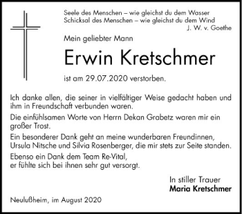 Traueranzeige von Erwin Kretschmer von Schwetzinger Zeitung