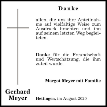 Traueranzeige von Gerhard Meyer von Fränkische Nachrichten