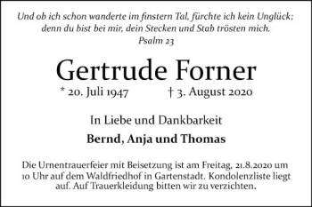 Traueranzeige von Gertrude Forner von Mannheimer Morgen