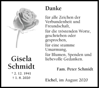 Traueranzeige von Gisela Schmidt von Fränkische Nachrichten