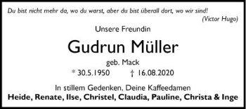 Traueranzeige von Gudrun Müller von Mannheimer Morgen